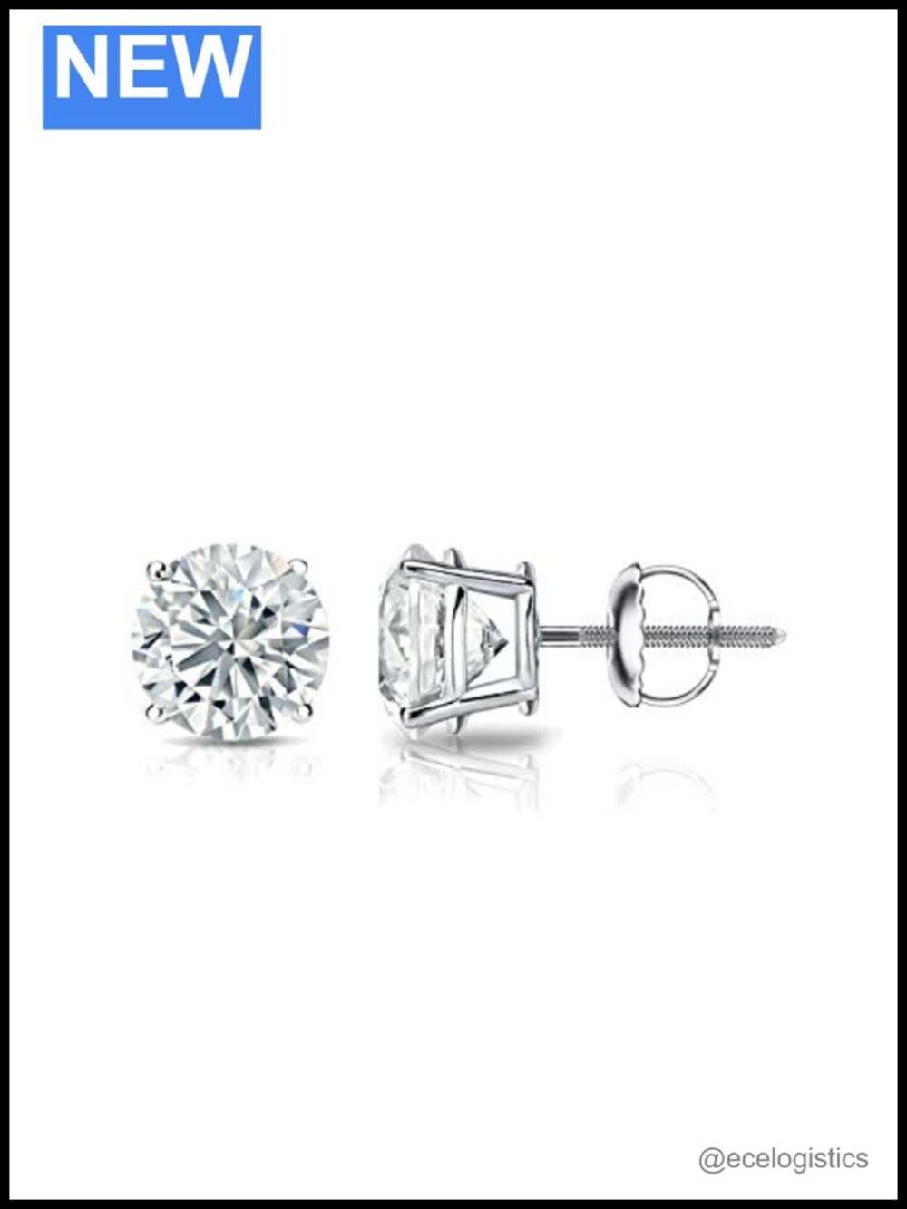 Lab Grown Diamond Stud Earrings 14k White Gold Screw Back 1 Carat